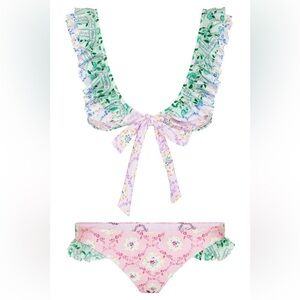 Fillyboo Floral Ruffle Bikini - Pink and Green
